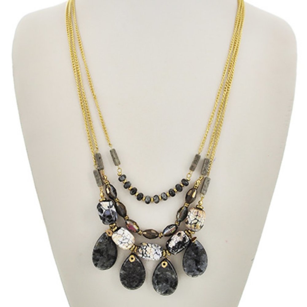 SEMI PRECIOUS STONE MULTI STRAND NECKLACE SET